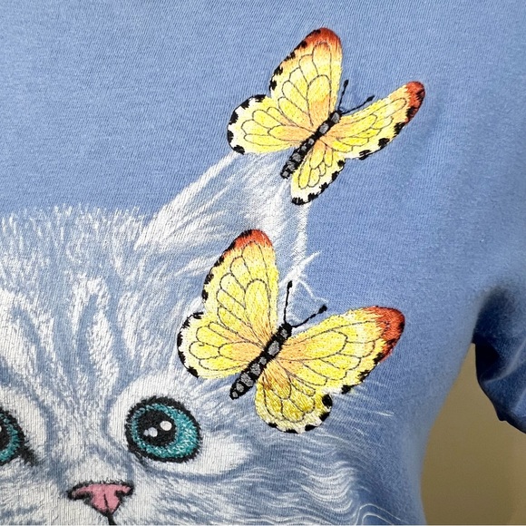 Top Stitch by Morning Sun Cat Kitten Embroidered Butterfly’s Tee Shirt Small - Picture 5 of 10